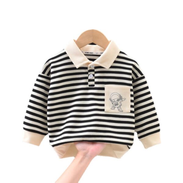 18M-6Y Toddler Boy Long Sleeve Astronaut Print Striped Lapel Top Wholesale Clothing For Boys KTV591220