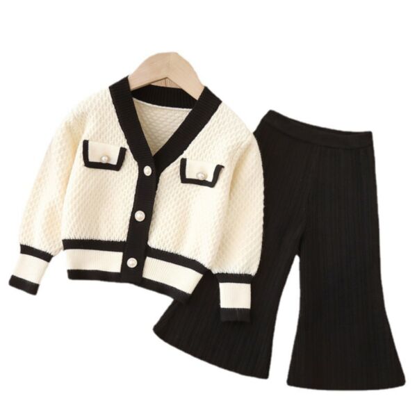 18M-6Y Toddler Girl Sets Diamond Plaid Color Blocking Single-Breasted Top And Solid Color Flared Pants Wholesale Little Girl Clothing KSV591174