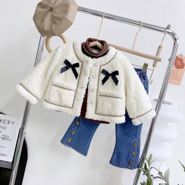 18M-7Y Toddler Girl Solid Color Single-Breasted Bow Long-Sleeved Jacket Wholesale Girls Clothes KCV591320