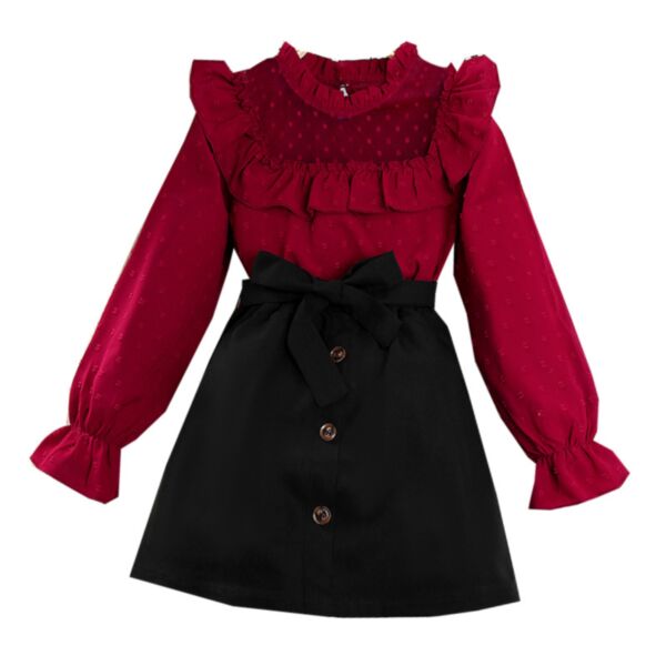 7-12Y Big Kids Girls Lace-Paneled Polka-Dot Long-Sleeve Tops And Skirts Kids Wholesale Clothing KSV387521
