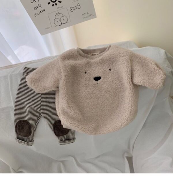 3-18M Fleece Bear Face Print Embroider Plush Solid Color Warm Romper Onesies Baby Wholesale Clothing KKHQV492217