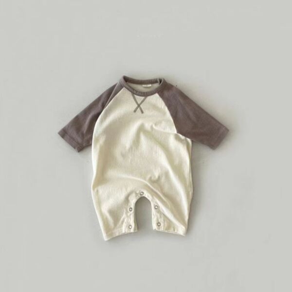 0-12M Colorblock White Long Sleeve Jumpsuit  Baby Wholesale Clothing KJV492218
