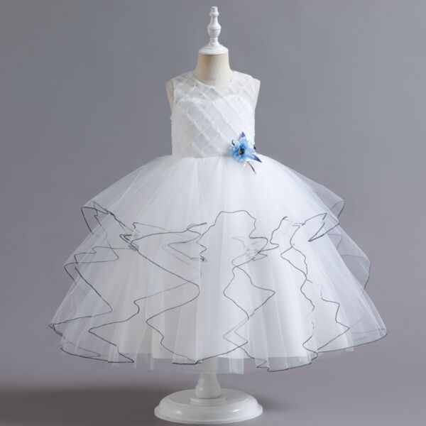5-14Y Pleated Mesh Skirt Stage Sleeveless Diamond Pattern Princess Dress Wholesale Kids Boutique Clothing KKHQV492095