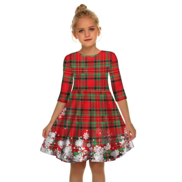 7-12Y Christmas Middle Sleeve Foral Print Dress Wholesale Kids Boutique Clothing KDV492223