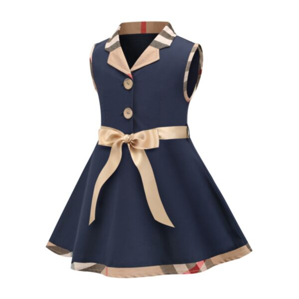 2-8Y Vest Sleeveless Butterfly Waistbelt Navy Dress Wholesale Kids Boutique Clothing KKHQV492099