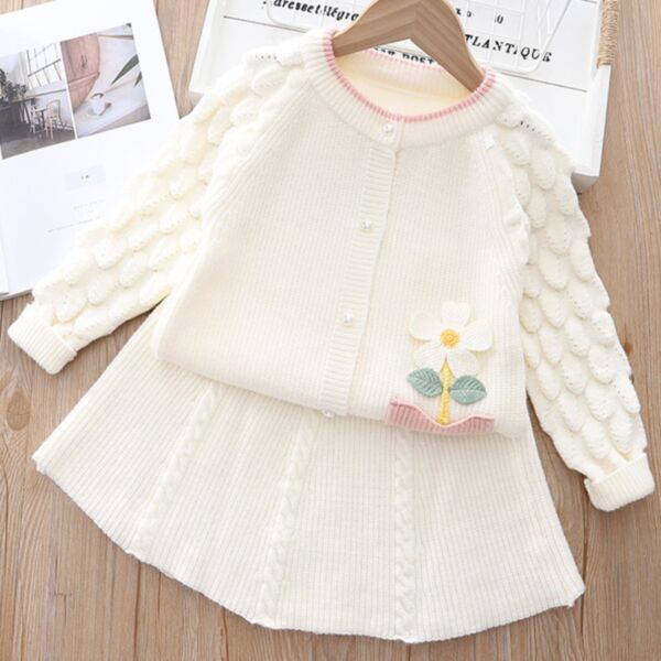 18M-6Y Toddler Girl Sets Single-Breasted Floral Embroidered Long-Sleeved Top And Pleated Skirt Fashion Girl Wholesale KSV591185