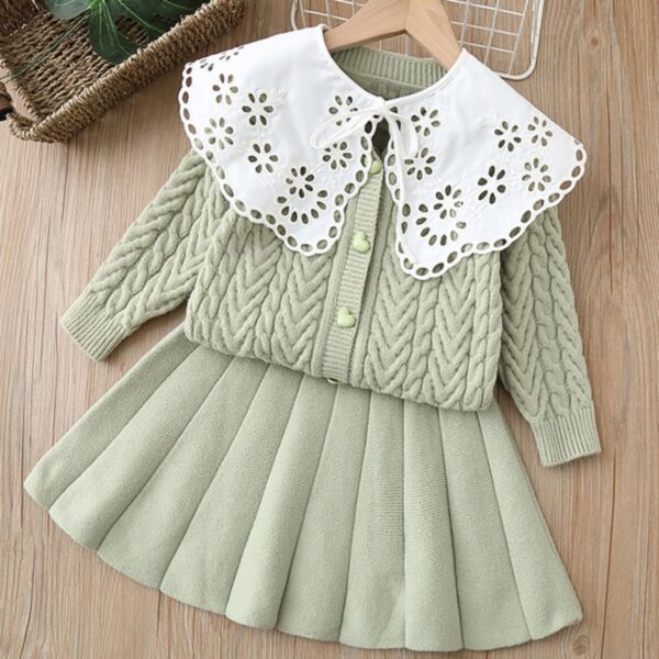 18M-6Y Toddler Girl Sets Long-Sleeved Ribbed Single-Breasted Lapel Top And Pleated Skirt Wholesale Girls Clothes KSV591186