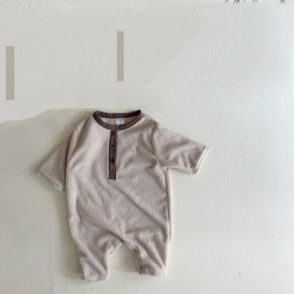 0-18M Baby Onesies Solid Color Short Sleeve Half Button Round Neck Jumpsuit Wholesale Baby Clothing KJV591364