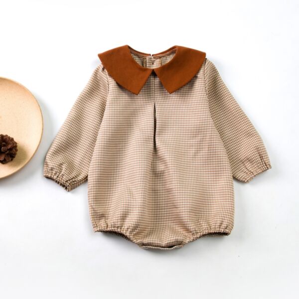 0-3Y Baby Onesies Long Sleeve Bird Check Doll Collar Bodysuit Wholesale Baby Clothes KJV591365