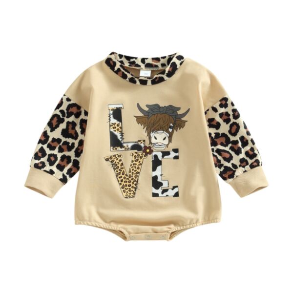 0-18M Baby Onesies Valentine'S Day Bull Head Leopard Print Color Blocking Long-Sleeved Bodysuit Wholesale Baby Clothing KJV591338