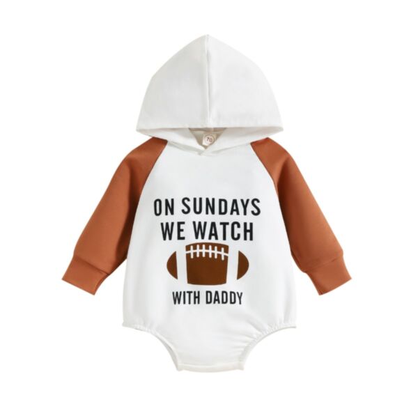 0-18M Baby Onesies Letters Rugby Print Long Sleeve Hooded Bodysuit Wholesale Baby Clothing KJV591309