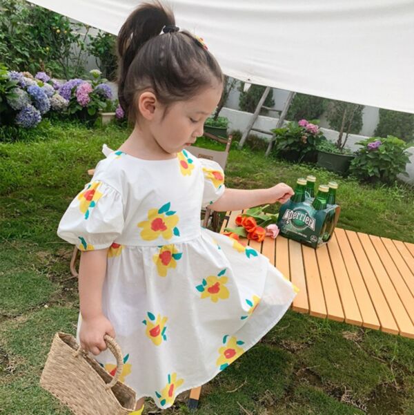 18M-7Y Toddler Girl Short-Sleeved Floral Print Backless Dress Wholesale Little Girl Clothing KDV591160