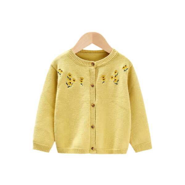 18M-6Y Yellow Daisy Embroidery Knitwear Single-Breasted Sweater Cardigan Wholesale Kids Boutique Clothing