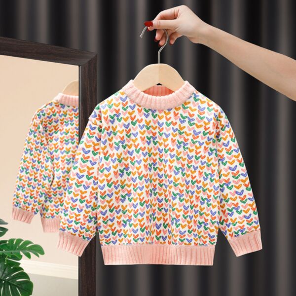 9M-7Y Knitwear Fleece Thicken Heart Floral Print Long Sleeve Pullover Wholesale Kids Boutique Clothing