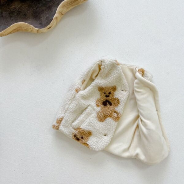 0-18M Cartoon Bear Print Cotton Padded Fleece Plush Vest Coat Baby Wholesale Clothing