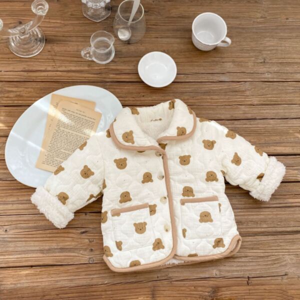 3-24M Cotton Padded Fleece Bear Pritn Coat Baby Wholesale Clothing