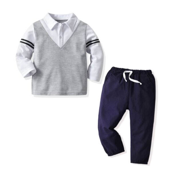 18M-6Y Toddler Boys Suit Sets Fake Two Piece Long Sleeve Shirt And Pants Wholesale Boys Clothes KSV387652

