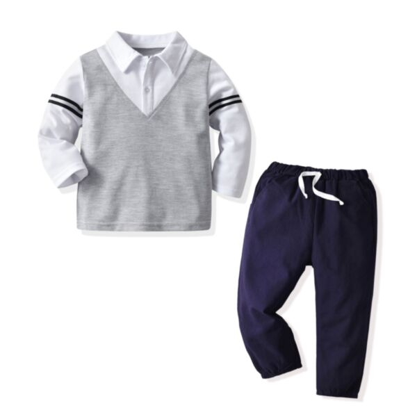 18M-6Y Toddler Boys Suit Sets Fake Two Piece Long Sleeve Shirt And Pants Wholesale Boys Clothes KSV387652