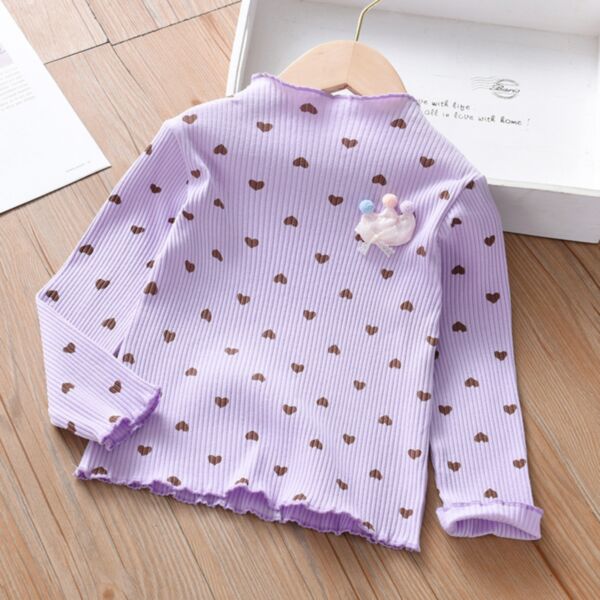 18M-7Y Toddler Girl Long Sleeve Heart Print Half Turtleneck Top Wholesale Girls Clothes KTV591267