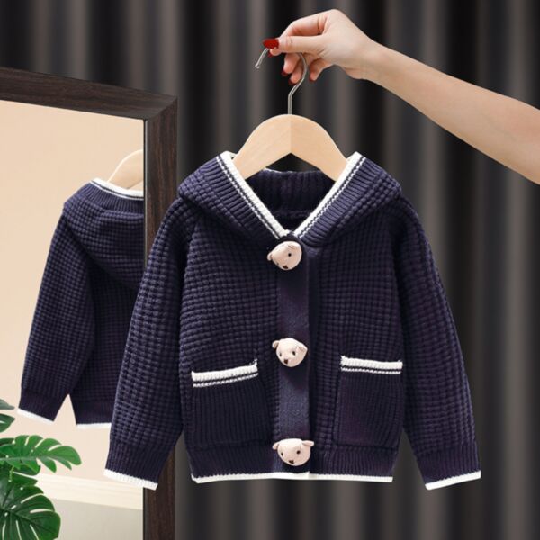 0M-4Y Dog Face Button Deepblue Thicken Cardigan Sweater Coat Baby Wholesale Clothing KKHQV492155