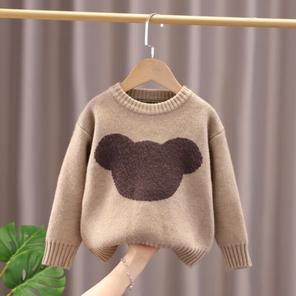 9M-6Y Forest Style Bear Colorblock Knitwear Loose Sweater Wholesale Kids Boutique Clothing KTV492153