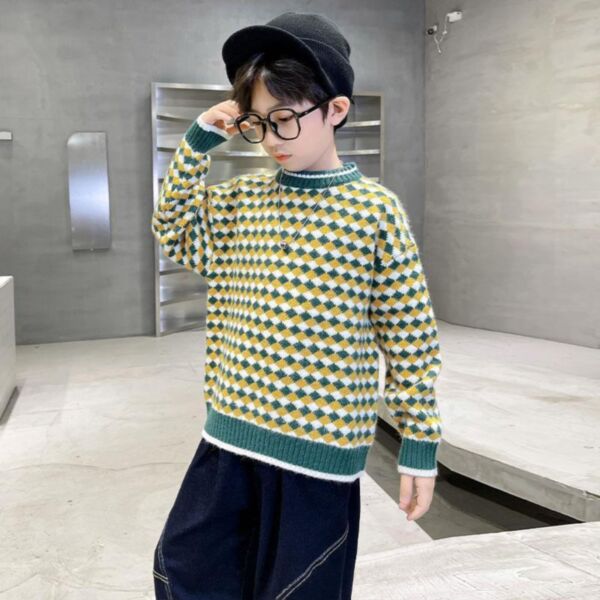 2-7Y Knitwear Thicken Rhombus Print Boy Pullover Sweater Wholesale Kids Boutique Clothing KTV492152