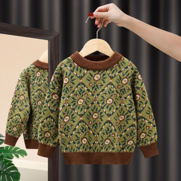 18M-7Y Round Neck Woolen Yarn Knitwear Vintage Sweater Wholesale Kids Boutique Clothing KTV492151