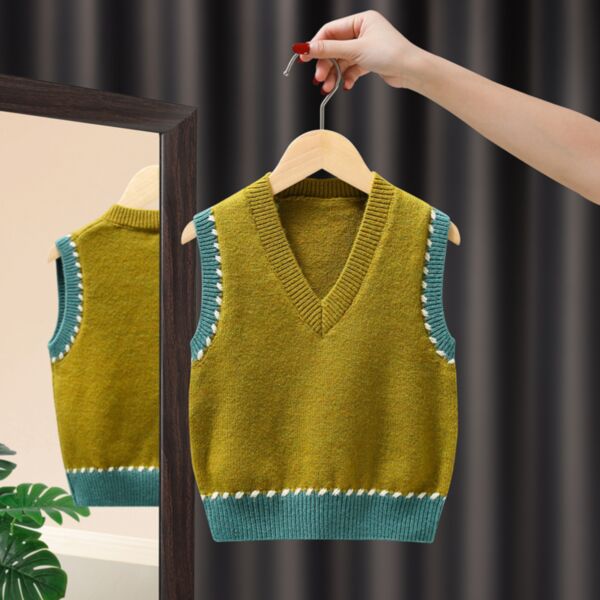 18M-7Y Knitweat Colorblock V-Neck Vest Sweater Wholesale Kids Boutique Clothing KTV492148