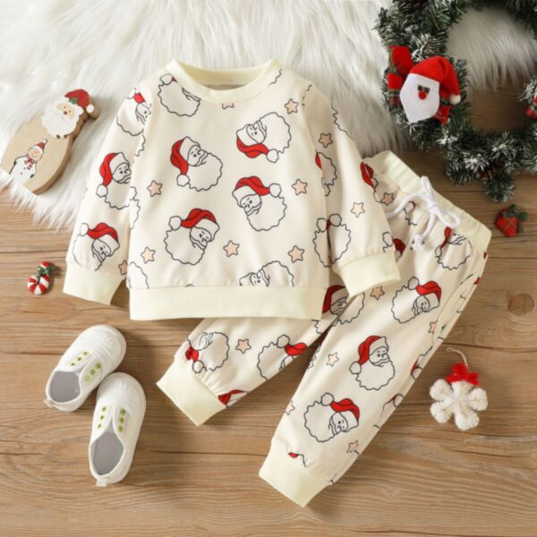 3-24M Christmas Santa Claus Face Print Long Sleeve Pullover And Pants Set Two Pieces Baby Wholesale Clothing KSV492196