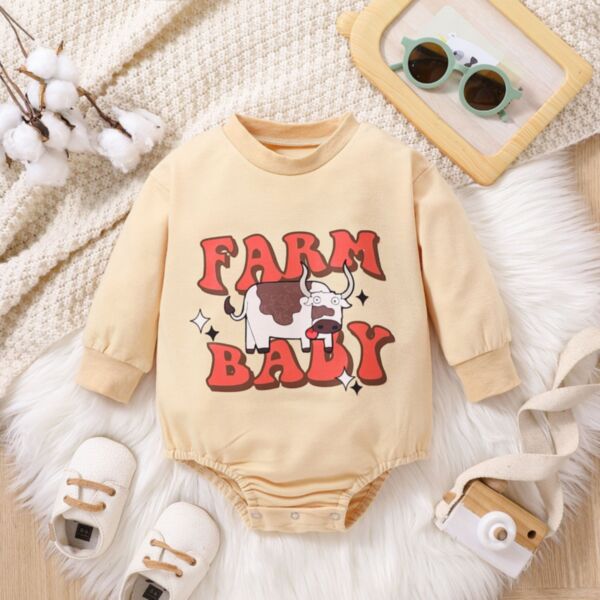 0-18M Cute Cow Letter Print Long Sleeve Onesies Romper Baby Wholesale Clothing KJV492195