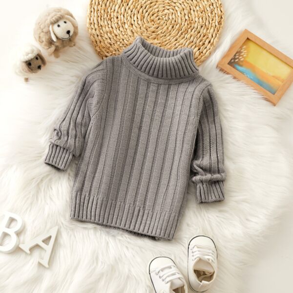 18M-6Y Toddler Girl Solid Color Ribbed Long Sleeve Turtleneck Sweater Fashion Girl Wholesale KTV591271