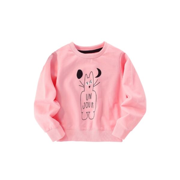 18M-7Y Toddler Girl Long Sleeve Cartoon Cat Print Round Neck Top Wholesale Girls Clothes KTV591305