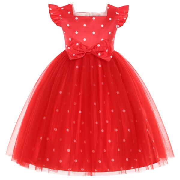 3-10Y Kids Girls Polka Dots Flutter Sleeve Mesh Dresses Wholesale Girls Clothes KDV387535