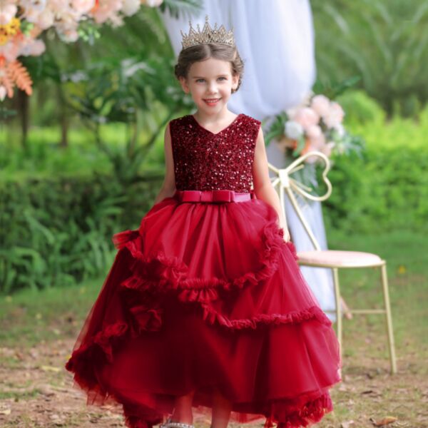 4-12Y Kids Girls Sleeveless Sequin Mesh Princess Dress Wholesale Kids Boutique Clothing KDV387542