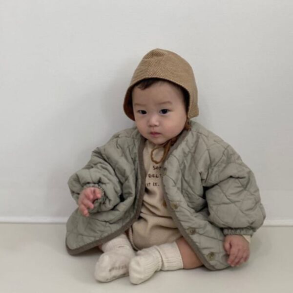 3-24M Baby Girl & Boy Solid Color Diamond Plaid Single-Breasted Long-Sleeved Jacket Wholesale Baby Clothing KCV591273