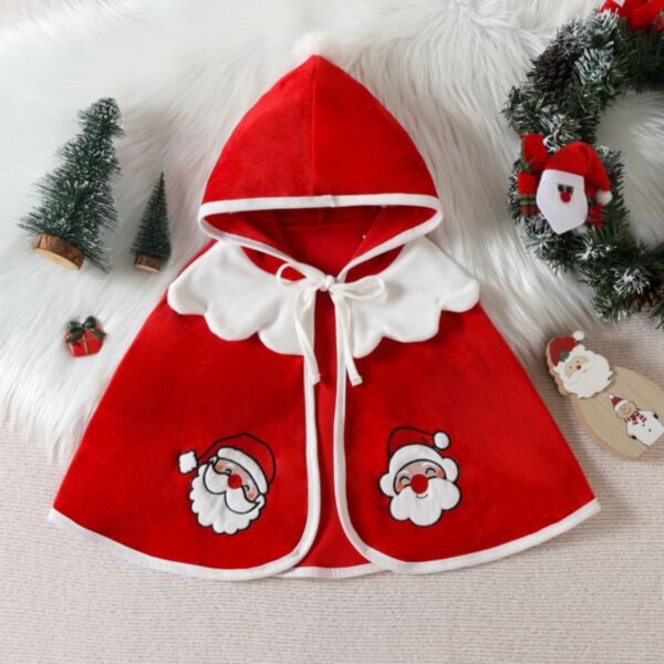 9M-4Y Christmas Santa Claus Print Red Embroidery Cute Cloak With Hat Baby Wholesale Clothing KCV4921944