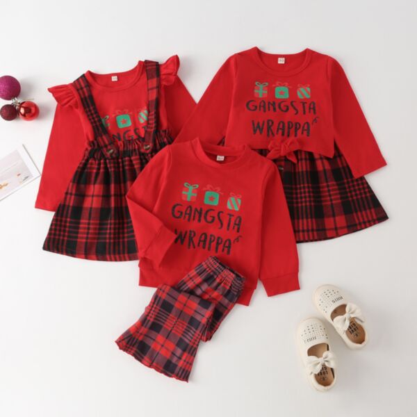 9M-6Y Letter Print Flying Long Sleeve Tops And Suspender Skirt Or Pants Two Pieces Wholesale Kids Boutique Clothing KSV492191