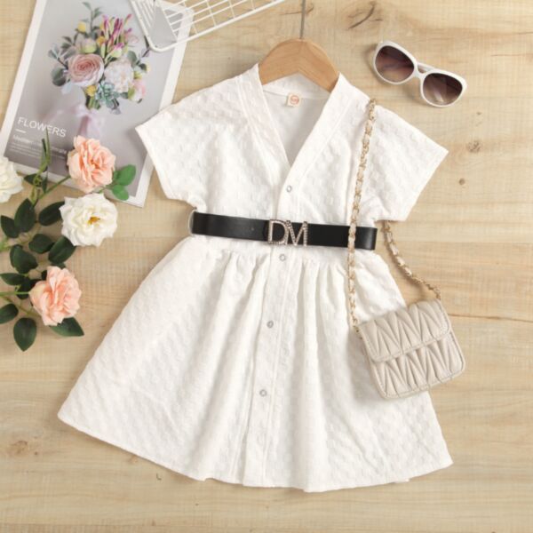 18M-6Y Short Sleeve Solid Color White Dress Wholesale Kids Boutique Clothing KDV492186