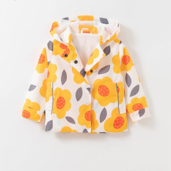 18M-7Y Toddler Girl Long Sleeve Floral Print Zipper Hooded Jacket Wholesale Girls Clothes KCV591307