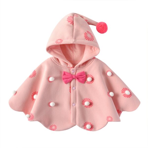 9M-5Y Toddler Girl Cute Floral Print Bow Single-Breasted Hooded Cape Wholesale Little Girl Clothing KCV591245