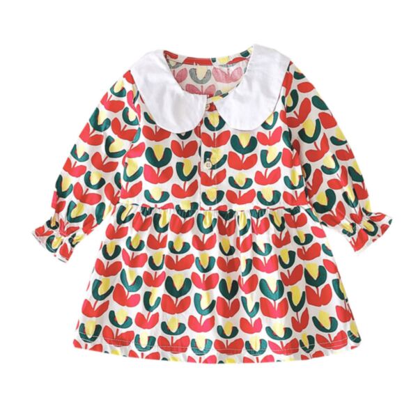 9M-4Y Toddler Girl Long-Sleeved Floral Print Doll Neck Dress Wholesale Girls Fashion Clothes KDV591262