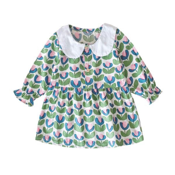 9M-4Y Toddler Girl Floral Print Doll Collar Long-Sleeved Dress Wholesale Girls Clothes KDV591263