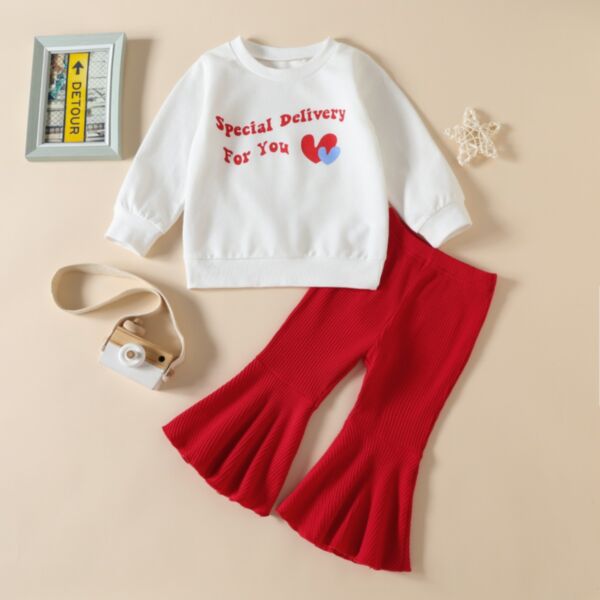 3-24M Baby Girls Sets Valentine'S Day Letter Pullover And Ribbed Bell Bottom Pants Wholesale Baby Clothing KSV387604