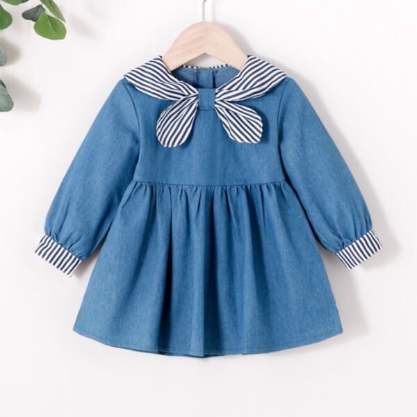 3-24M Navy Striped Collar Blue Long Sleeve Pleated Skirt Dress Baby Wholesale Clothing KDV492225