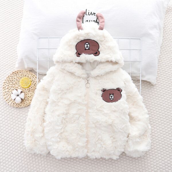 9M-4Y Baby Girl Long-Sleeved Cartoon Bear Print Double-Layer Hooded Zipper Jacket Wholesale Baby Clothes KCV591214