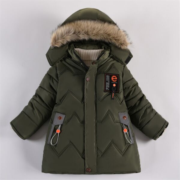 3-6Y Cotton Thicken Long Mid-Long Style Warm Coat With Plush Hat Wholesale Kids Boutique Clothing KKHQV491534