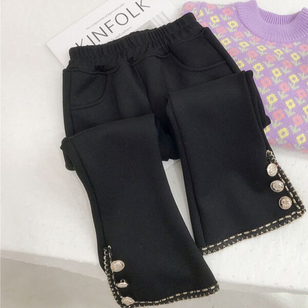 9M-6Y Black Button Slit Pants Trousers Wholesale Kids Boutique Clothing KKHQV492144