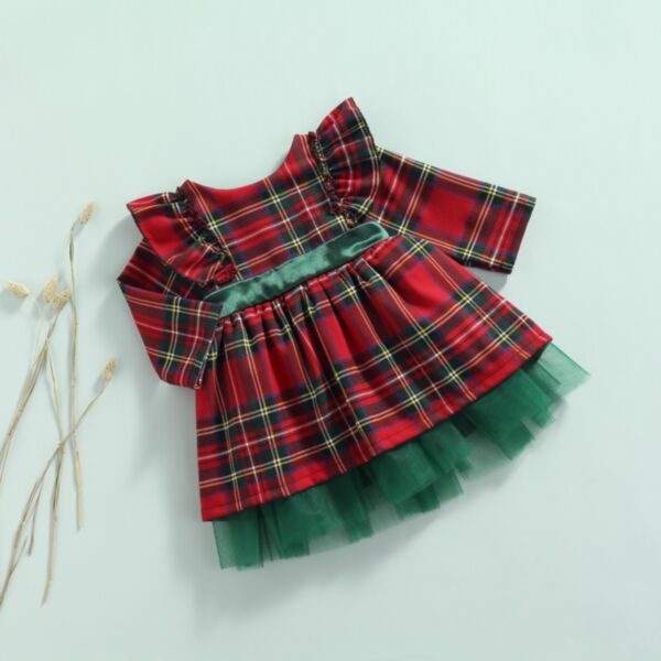 9M-5Y Big Butterfly Red Plaid Flying Long Sleeve Mesh Dress Wholesale Kids Boutique Clothing KKHQV492138