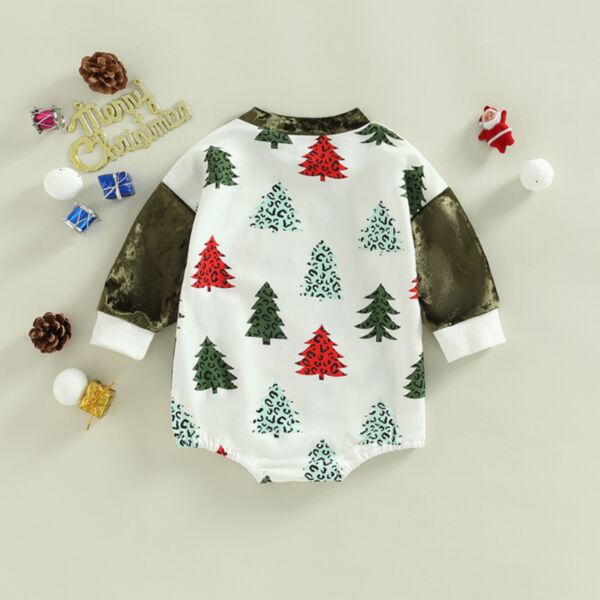 0-18M Christmas Tree Print Colorblock Long Sleeve Romper Onesies Baby Wholesale Clothing KJV492130
