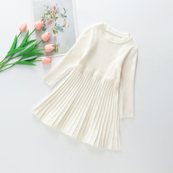 18M-7Y Toddler Girl Long-Sleeved Solid Color Ribbed Knit Princess Dress Wholesale Girls Clothes KDV591301
